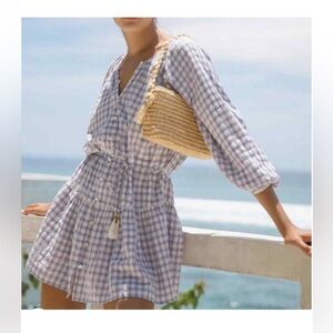 L*Space Vida Park Slope Purple Gingham Mini Dress Swimsuit Cover Up Size Small